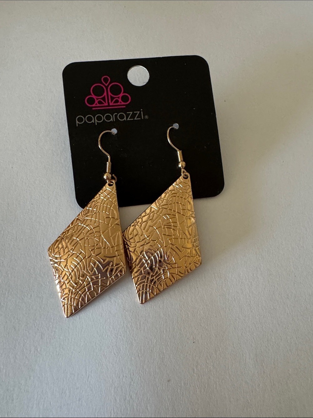 paparazzi Gold Textured Diamond Drop Earrings